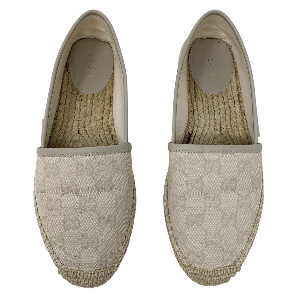 Gucci GG Supreme Monogram Canvas Espadrille Flats Cream Beige EU 37.5